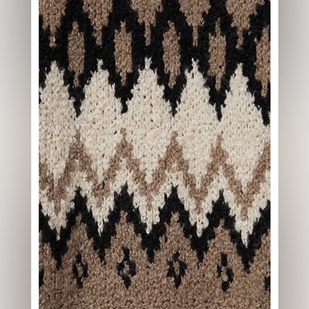 REISS Bobbi Chunky Fairisle Pattern Knit Funnel Neck Jumper In Brown Size Large - Picture 5 of 11